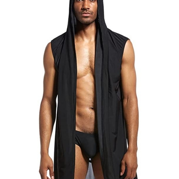 men's sexy black hooded bath robe in a size L - Picture 16 of 16
